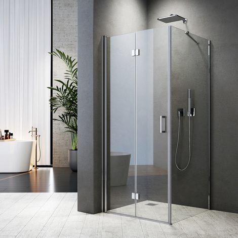 WDWRITTI Duschkabine 100x90 cm Falttür mit Seitenwand, Duschkabine 100x90cm Eckeinstieg Drehfalttür Dusche Duschabtrennung mit 6mm NANO ESG Sicherheitsglas Glas Duschwand Höhe: 195cm