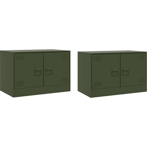 Mobile TV multimediale scaffale per televisione televisione buffet sala da pranzo soggiorno camera da letto 2 pezzi oliva 67 x 39 x 44 cm acciaio verde 020028641