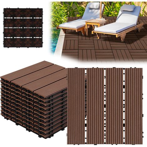 Randaco 55 baldosas para terraza de 5 m², con clip, de 30 x 30 cm, para exterior, para terraza y jardín, color marrón