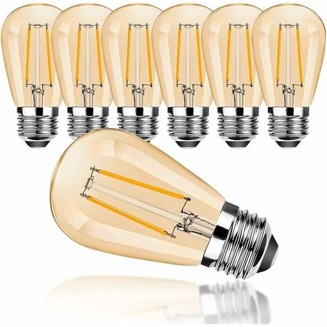 LED E27 S14 2W warm white 2700K retro light bulb glass for outdoor fairy lights replacement bulb not dimmable pack of 6