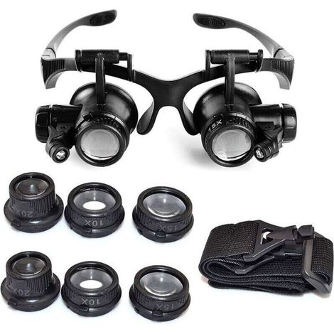 Loupe frontale serre-tête, lunettes grossissantes avec éclairage LED, grossissements 10x, 15x, 20x et 25x (1/4)