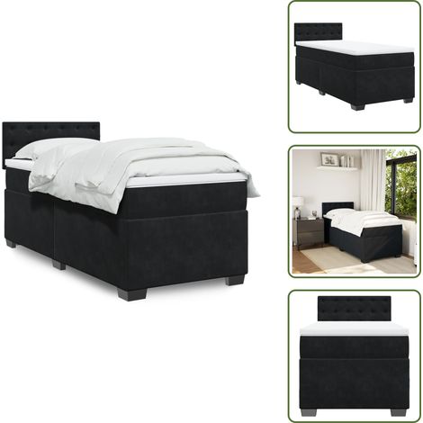 Sommier à lattes de lit avec matelas Noir 90x190 cm Velours - Lit Double - Literie - Chambre À Coucher - Literie Luxe - Matelas À Ressorts Ensachés (1/5)