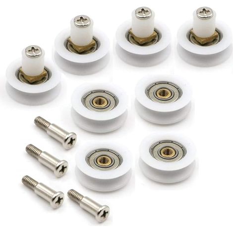 Juego de 8 rodillos para puerta de ducha YUANQIAN, 22,5 mm de diámetro, color blanco, 22,5 mm x 8 mm (CH-V-22.5 MM-8) (1/5)
