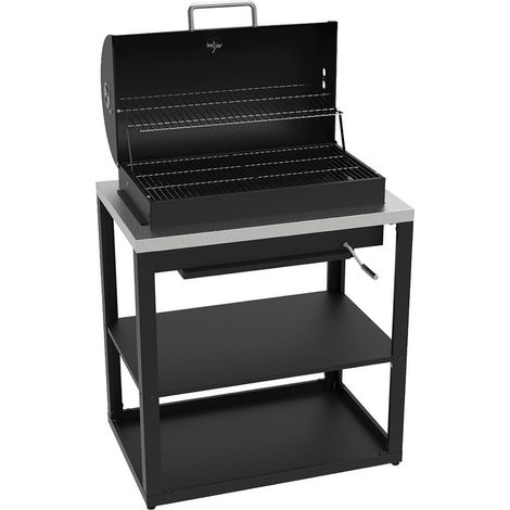 Mobile Cucina Barbecue a Carbone 90,2x60,7x94 cm con Ripiani Inferiori e 3 Griglie in Acciaio Nero (1/2)