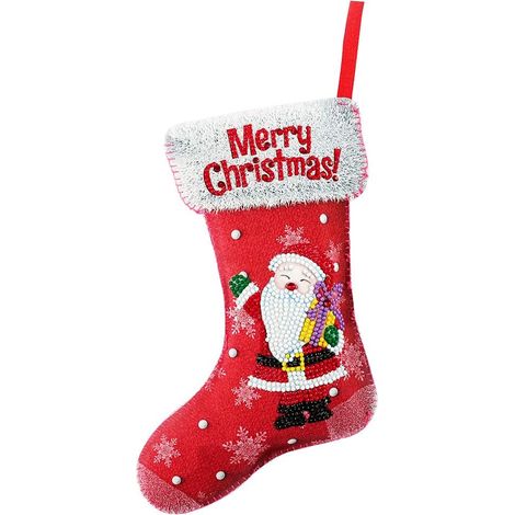 Chaussette De Noël - Ornements En Tissu Non Tissé - Décoration De Sapin De Noël Et De Cheminée - Kit De Peinture À Diamants - 1 Pièce (1/5)
