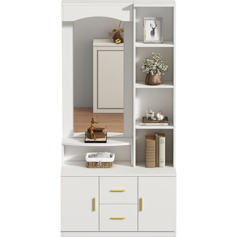 portemanteau multifonctionnel miroir rangement décoration MDF blanc 90 x 40 x 180 cm (1/5)