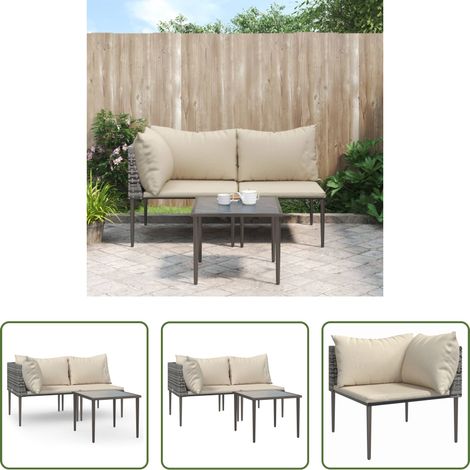 vidaXL Rattan - 3-tlg. Garten-Lounge-Set mit Kissen Grau Poly Rattan (1/5)