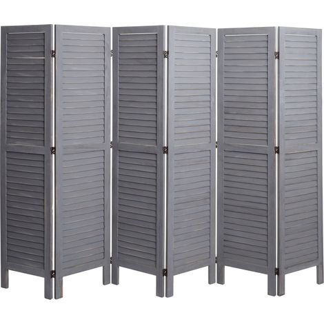 [NEUWERTIG] Paravent HHG-531, Trennwand Sichtschutz Raumteiler, Shabby-Look 170x240cm grau