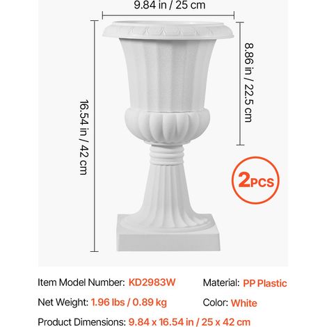 Jardinière Urne Plastique - 25 x 42 cm - Pot de Fleurs Classique (1/5)
