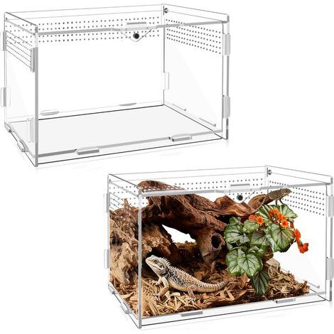 Acryl-Terrarium, transparent, 20 x 12 x 12 cm, Vivarium mit Belüftungslöchern, für Reptilien und Insekten (1/5)