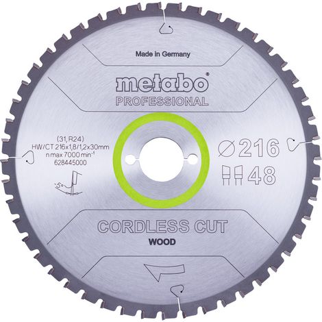 Metabo Sägeblatt "cordless cut wood - professional", 216x30 Z48 WZ 5°neg (628445000) (1/3)