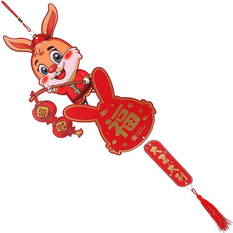 Décorations de lapin, pendentifs pour le Nouvel An chinois, décorations pour sapin de Noël, décorations murales-84x30cm-Red