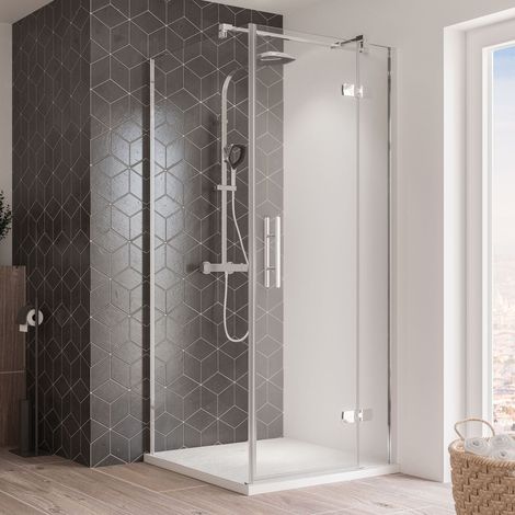 Breuer Avanta Drehtür 900mm für Seitenwand 2174/2175 teilgerahmt Anschlag rechts Klarglas mit Antikalk. CER+, Alu. Chromeffekt (1/5)