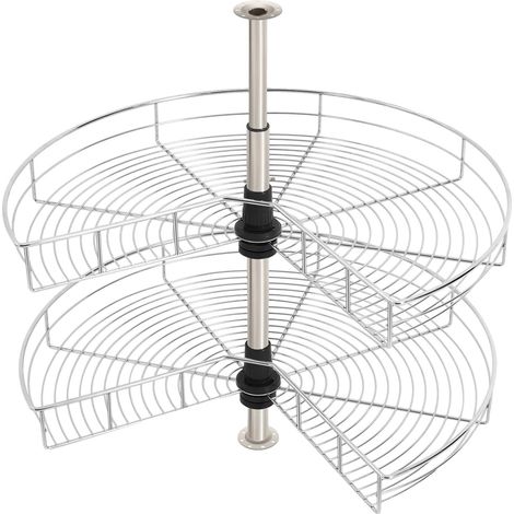 Cesta de cocina de alambre, diseño de 2 niveles, giratoria 270°, plateada (1/2)