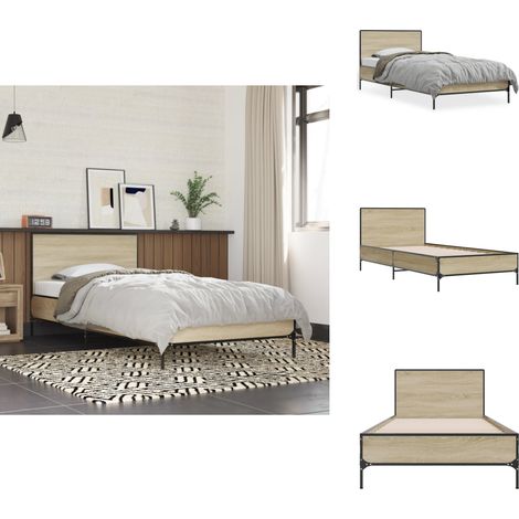 Bettgestell Sonoma-Eiche 90x200 cm Holzwerkstoff und Metall - Bettes - Doppelbett - Bettkasten - Holzbetten - Eiche Möbel (1/5)