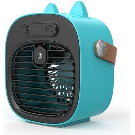 Ventilateur portable, climatiseur, 3 vitesses, chargement USB, pour dortoir, camping, bureau, 7,36 pouces, bleu, 4000 mAh