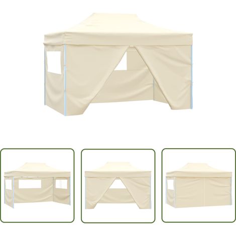 Gartenzelt - vidaXL Faltzelt Pop-Up mit 4 Seitenteilen 3 x 4,5 m Cremeweiß - Sonnenschutz (1/5)