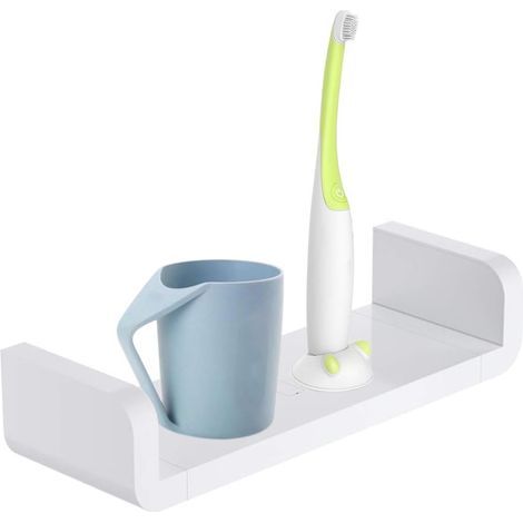 Plastic Wall Mount Bathroom Shelves, Self-Adhesive Wall Mounted Storage Rack without Drilling, Waterproof Suction Cup U-Shaped Floating Wall Shelves, Bathroom Supplies (Medium) (1/5)