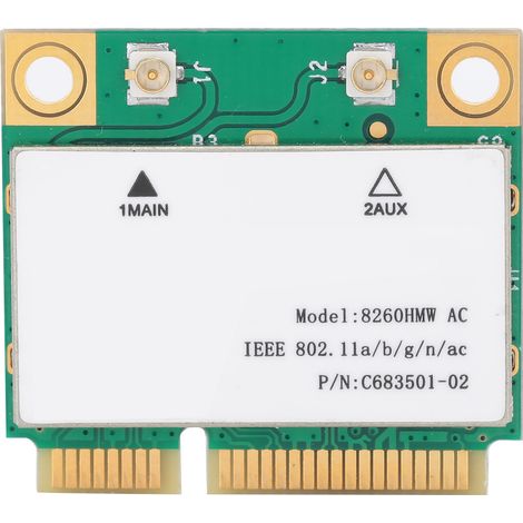 Carte Wi-Fi Mini PCIe double bande 2,4 GHz/5 GHz Intel 8260HMW, Bluetooth 4.2, 802.11ac Gigabit, 2 antennes (1/5)