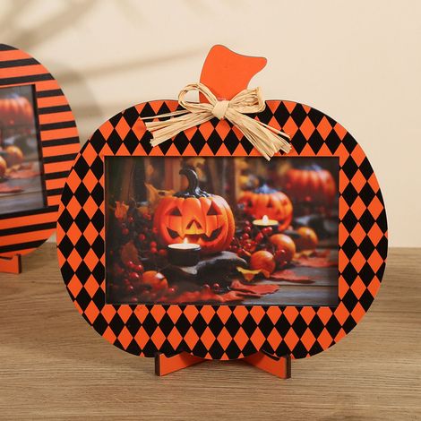 Cadre Photo Citrouille - Bois Naturel - Décoration Automne Halloween Thanksgiving - 20 x 19,5 cm - 1 Pièce (1/5)