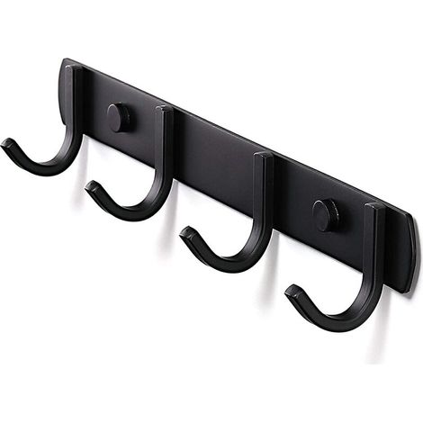 Porte Manteau Mural, Patères Porte Manteaux Design En Acier Inoxydable, Patères Salle De Bains Solide pour Chambre Bureau Noir (4 Hook)