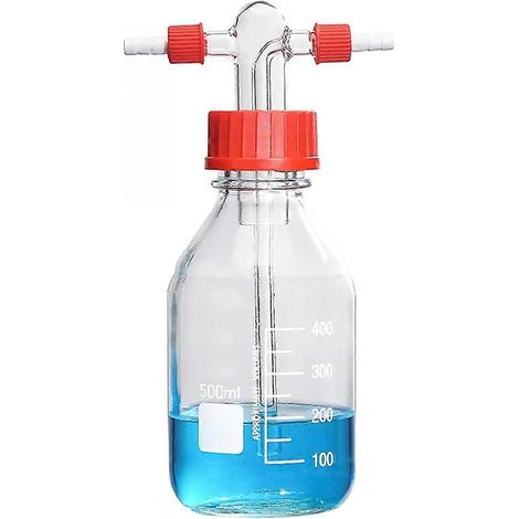 Flacon laveur à gaz à goulot vissé GL45 en verre borosilicaté haute teneur en 500 ml, flacon tampon de lavage de laboratoire, bouchon en PP, flacon scellé (1/5)