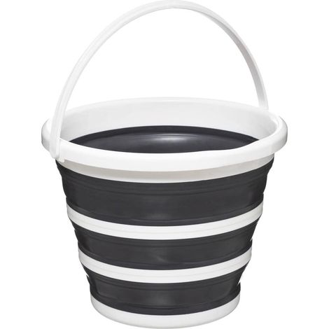 Seau pliable 10 L – Gris et blanc – Diamètre 32 x hauteur 25 cm – Compact et gain de place – Idéal pour maison, jardin ou camping (1/4)