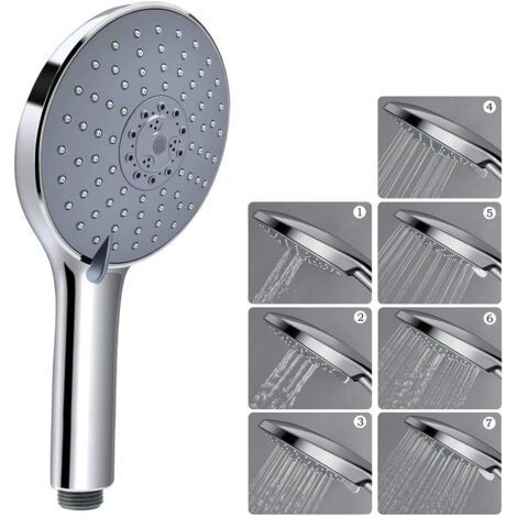 Hand Shower, 6\" Large Panel High Pressure Shower Head, 7 Spray Modes Universal Massage Hand Shower, Chrome Plated ABS (1/5)