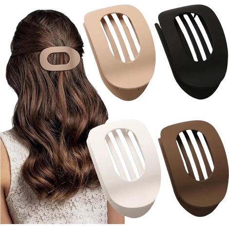 4 paires de pinces à cheveux plates pour femmes, fixation solide, barrette crocodile plate, clip plat, simple et élégant (1/5)