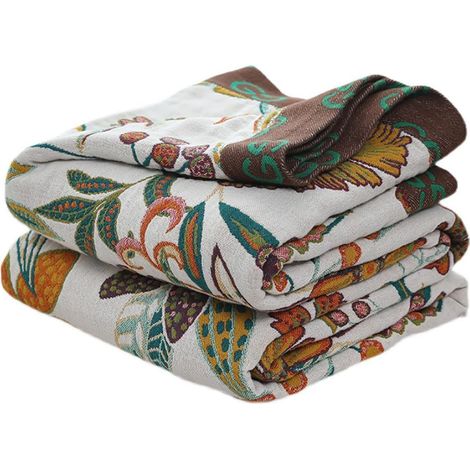 Couvre-lit 200 x 230 cm - 100 % coton - Style bohème - Couverture de lit - Jeté de canapé - Couvre-lit tissé double face avec motif floral (1/5)