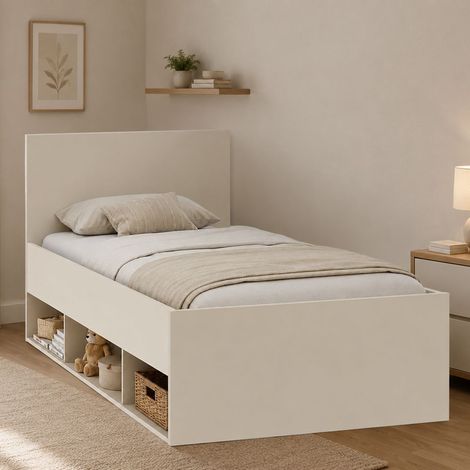 Letto Singolo Lifarare, Dimensione Materasso 90x190 cm, con Vani Portaoggetti, Singolo, Beige (1/3)