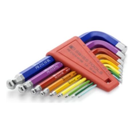 PB Swiss Tools Sechskant-Winkelschraubendreher-Satz, mit Kugelkopf, pulverbeschichtet, 9-teilig (1/4)