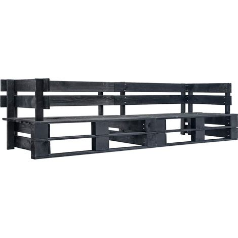 vidaXL Canapé palette à 2 places de jardin noir bois (1/3)