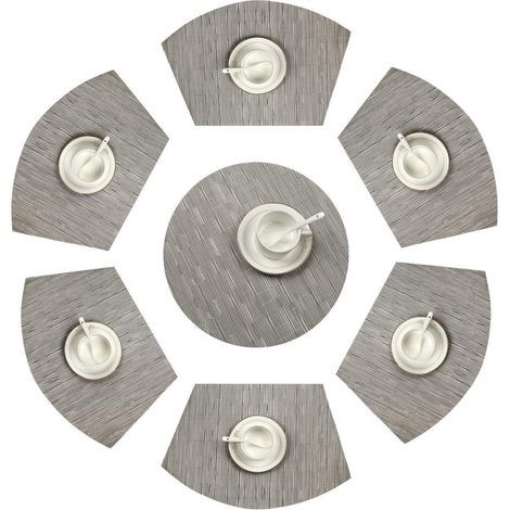 Lot de 7 Set de Table en Forme de Coin 1 Rond Central en Vinyle Lavable résistant à la Chaleur Tapis de Table(Gris argenté)- (1/5)