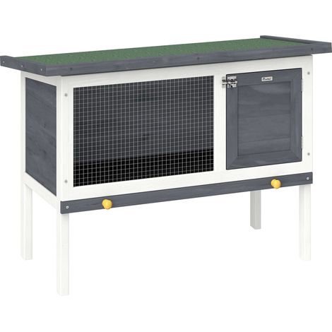 Kaninchenstall aus Holz mit Asphalt-Dach, 90 x 45 x 65 cm, Grau