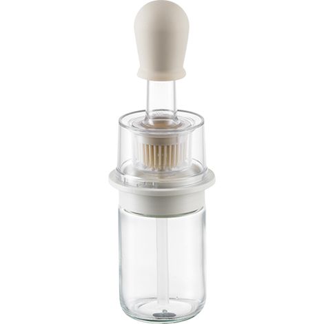 Bouteille doseuse d'huile 2-en-1, résistante à la chaleur, portable, avec brosse en silicone douce pour pancake, barbecue, blanc (1/5)