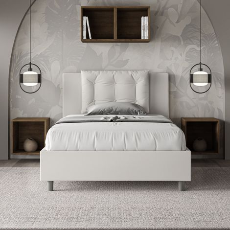 Letto una piazza e mezza senza rete imbottito 120x200 similpelle bianco Annalisa (1/4)