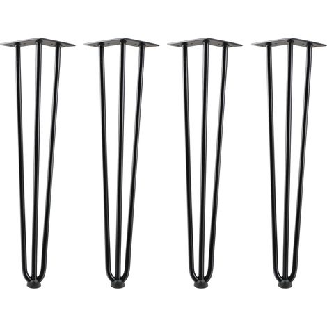 Zelsius Patas de horquilla, juego de 4, 60 cm, negras, patas de mesa de acero, 3 tirantes