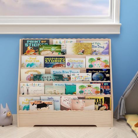 Bibliothèque Enfant en Bois 5 Niveaux, Présentoir à Livres avec 5 Casiers de Rangement, 79x32x70 cm (1/5)