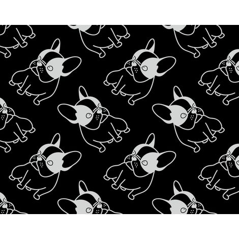 Tela Oxford decorativa para exteriores - Motivo: Bulldogs dibujados sobre fondo negro I DR093 (1/5)