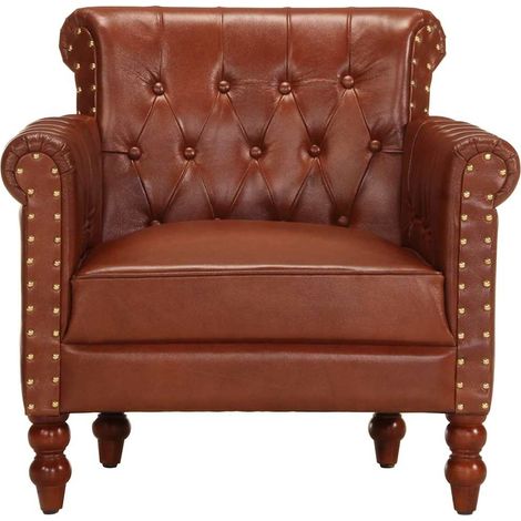 Fauteuil Relax Fauteuil Salon - Marron Cuir de chèvre véritable BV645094 - BonneVie (1/5)
