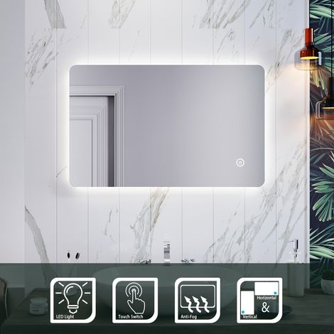 ELEGANT Backlit LED Illuminated Bathroom Mirror with Touch Switch + Demister 800 x 500mm