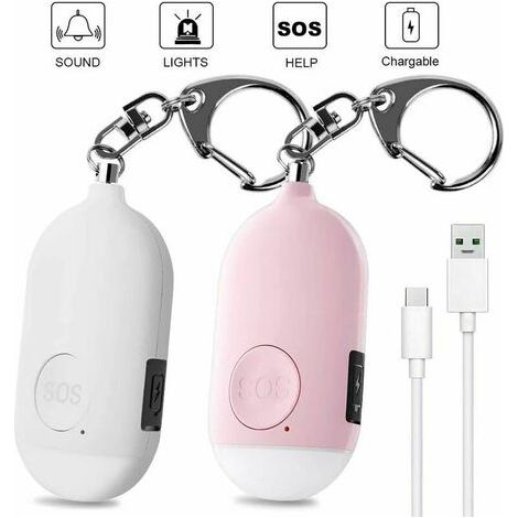 Alarme personnelle 130 dB USB rechargeable avec lampe de poche LED Fonction étanche Auto-défense pour la sécurité personnelle des femmes, enfants, seniors, rose (1/4)