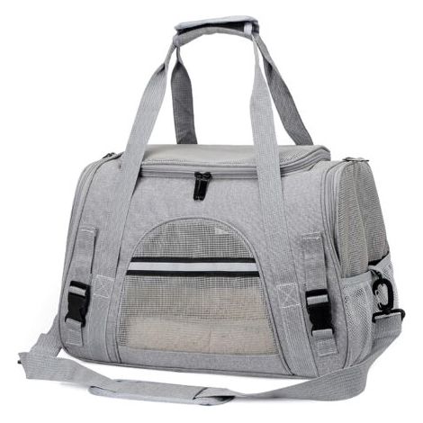 Sac Transport Chat, Sac Transport Chien Respirant et Pliable, Caisse de Transport Chat avec Bandoulière Réglable, Cage Transport Chat avec Matelas en Peluche Amovible (1/4)