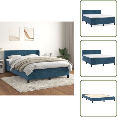 Boxspringbett mit Matratze Dunkelblau 140x190 cm Samt - Samtbett - Boxspringbett - Doppelbett - Bettenrahmen - Luxusbett (1/5)