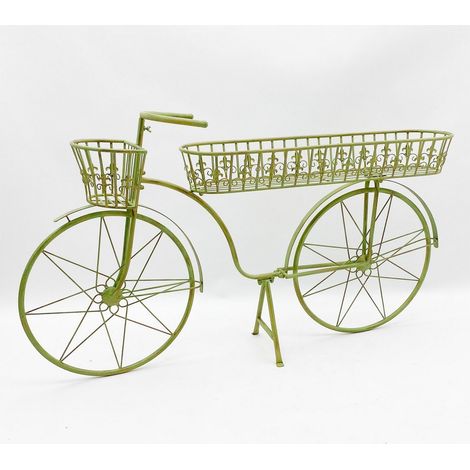 138cm Bicycle Planter - Metal - L33 x W138 x H80 cm - Leaf Green
