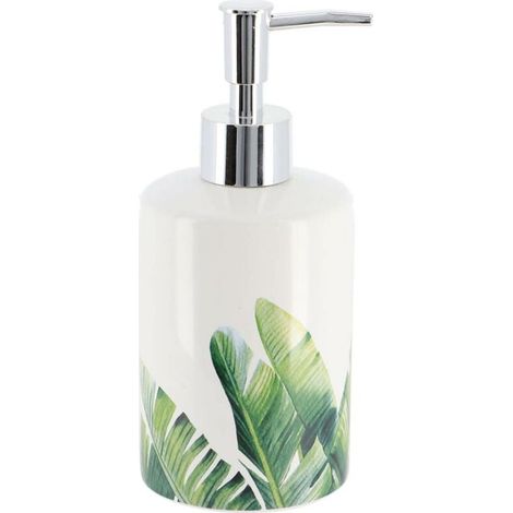 Distributeur à savon rond en dolomite imprimé, capacité 320 ml, modèle Oasis, pour salle de bain et cuisine, fixation murale ou pose sur plan de travail