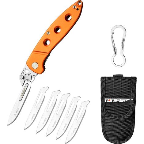 Klappmesser mit 5 Edelstahl-Ersatzklingen, orange, Aluminiumgriff