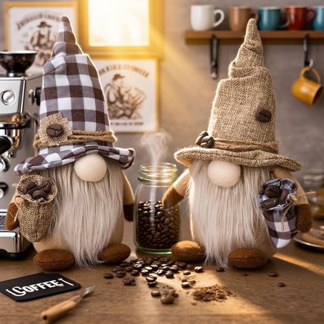 Lot de 2 Figurines Lutin Style Café, Nains de Jardin Scandinaves, Statues Décoratives pour Bar à Café, Cuisine et Maison, Décoration Fermière d'Intérieur (1/5)