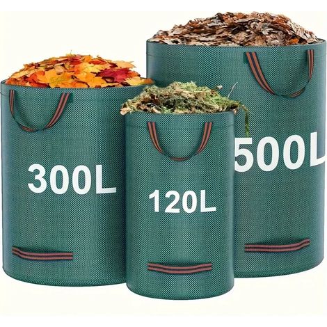 Sacs à déchets de jardin en polypropylène ultra-résistant (120 L) - Sacs réutilisables pour débris végétaux et feuilles, en tissu industriel avec poignées. (1/4)
